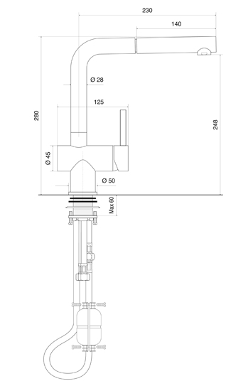 Lago-S Einhebelmischer aus massivem Edelstahl, ausziehbare Brause